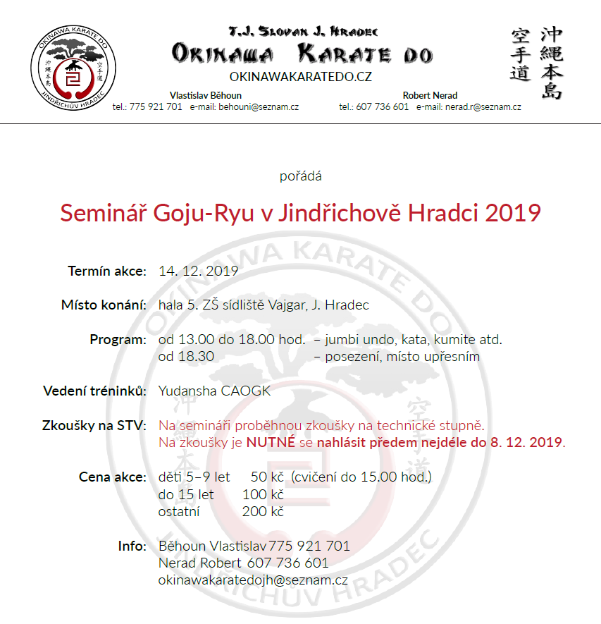 Seminář Goju-Ryu v Jindřichově Hradci 2019